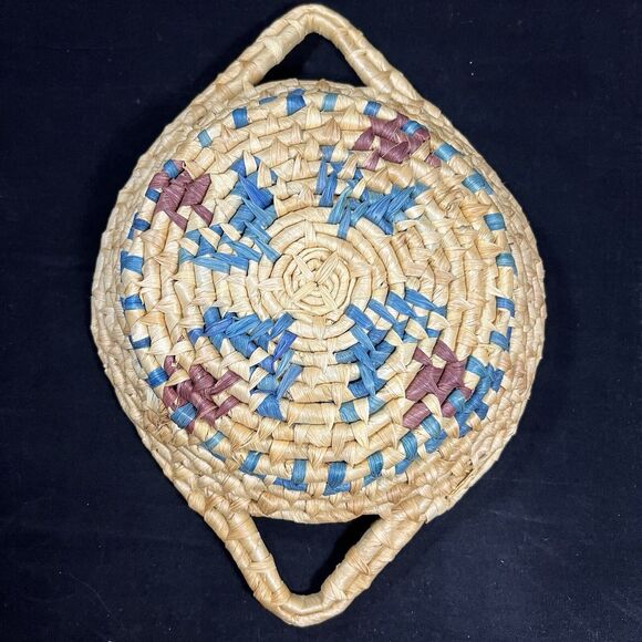 Vintage Woven Coil Fruit Basket Wall Basket With Handles - Picture 5 of 8